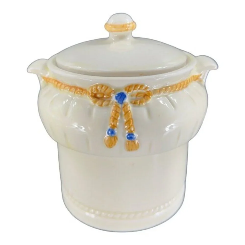 Vintage‎ Porcelier Vitreous China Art Deco Canister Cookie Jar Rope Ribbon W Lid